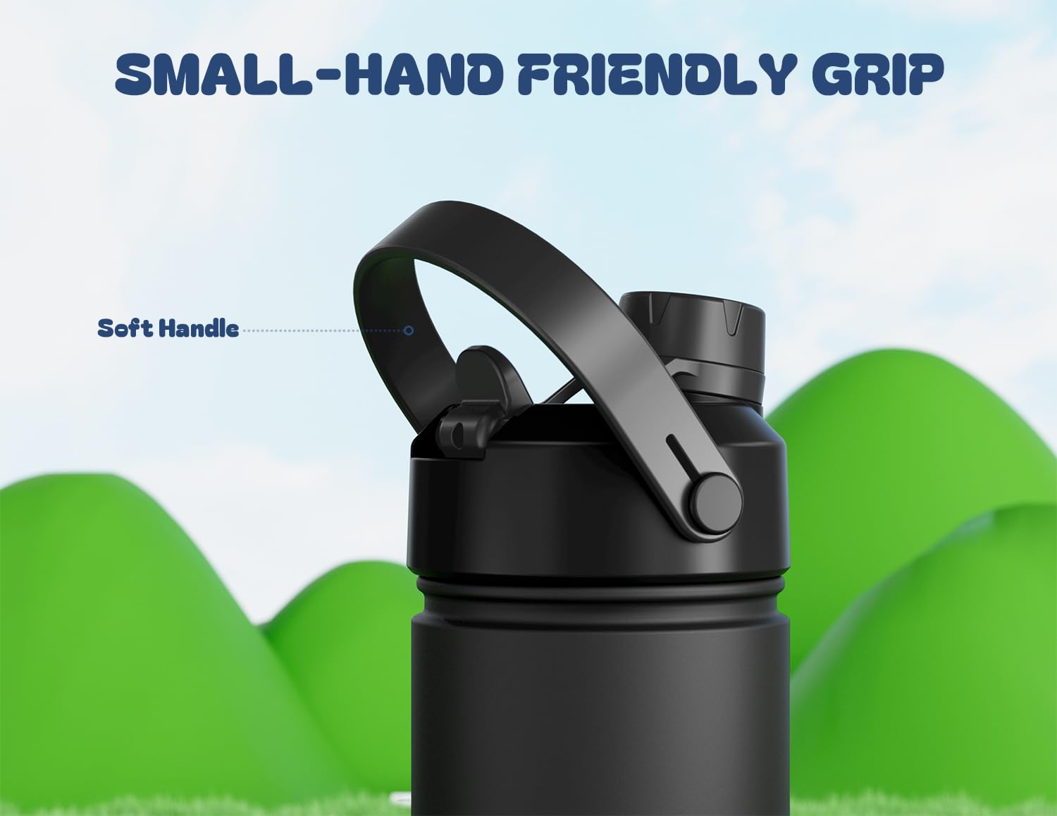 POWCAN leakproof 2-in-1 lid shown sealing bottle against leaks in backpack.