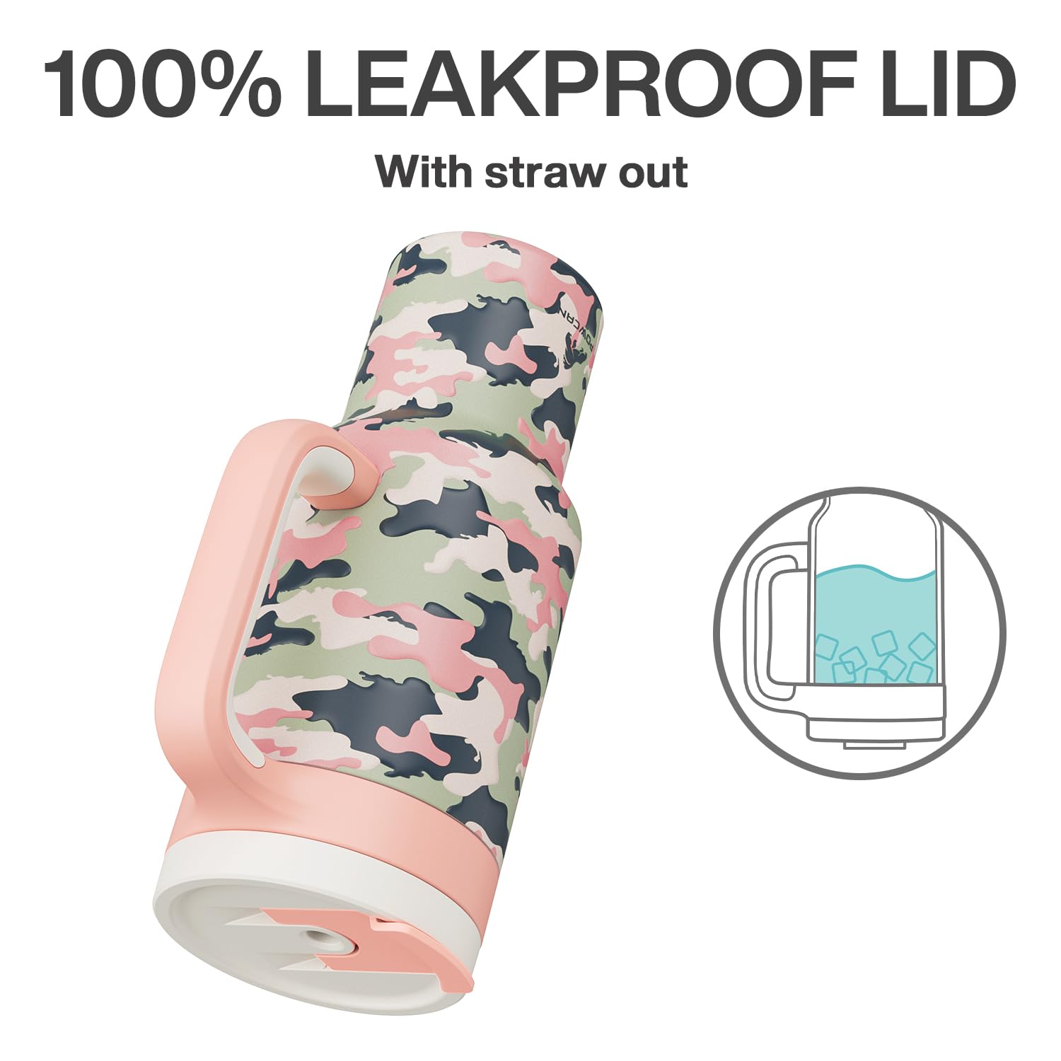 POWCAN leakproof-lid-rose-dappled prevents spills in bags and cups.