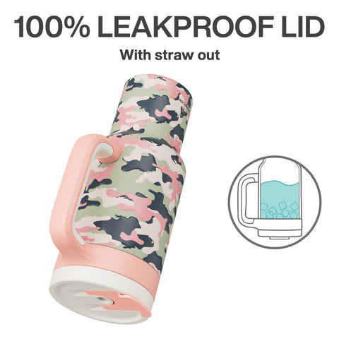 POWCAN leakproof-lid-rose-dappled prevents spills in bags and cups.