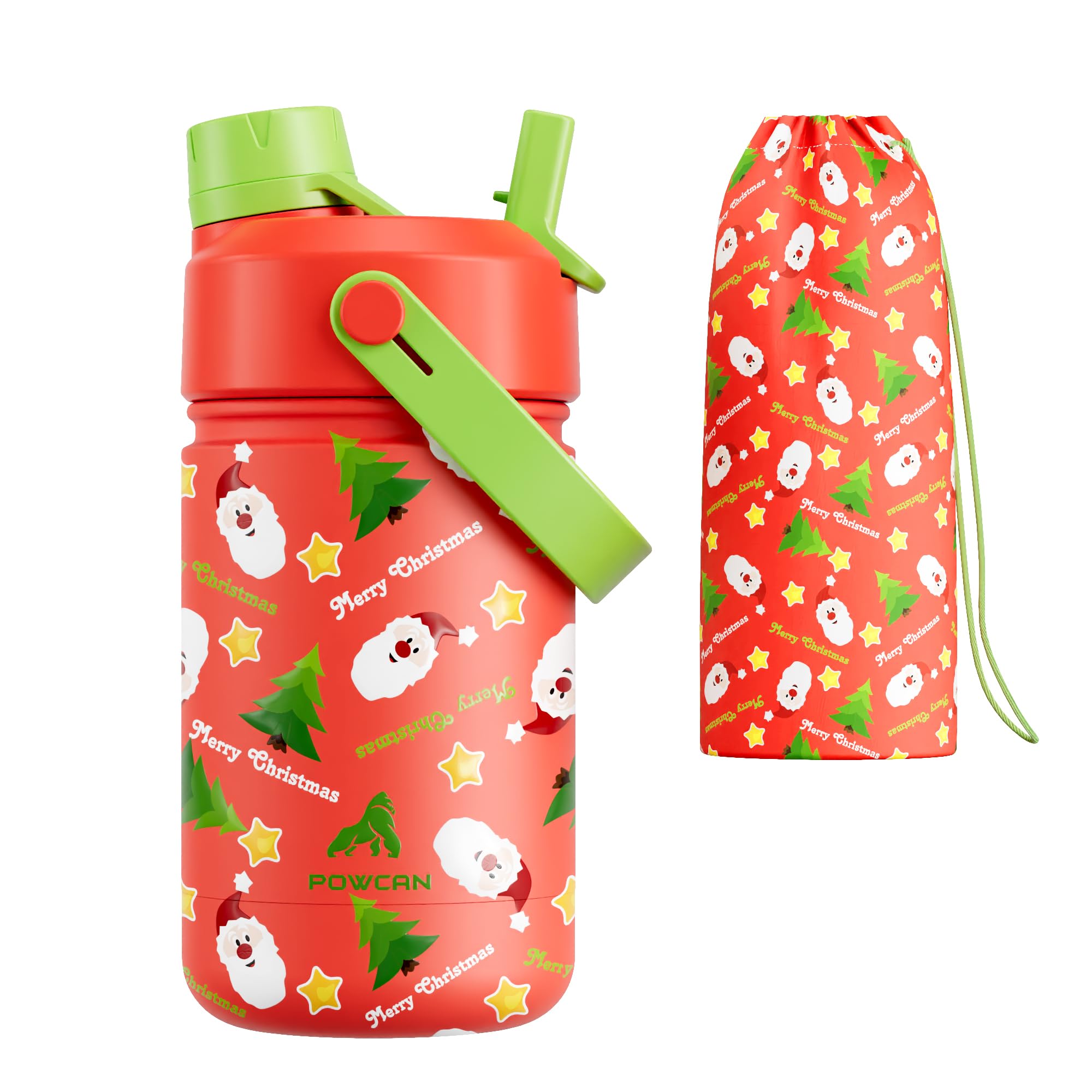 POWCAN Santa's Jolly Wishes bottle with festive print for holiday hydration