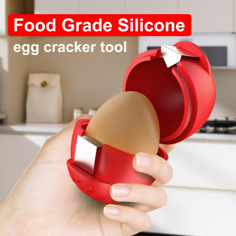 PowCube silicone egg shell opener in red demonstrating smooth cracking