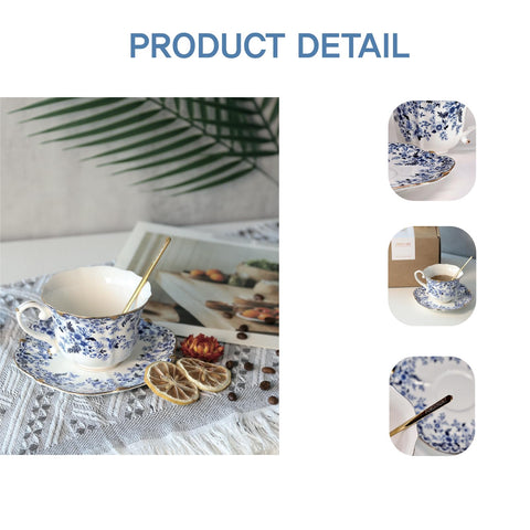 Powdonunt tea cup side view highlights comfortable handle design.