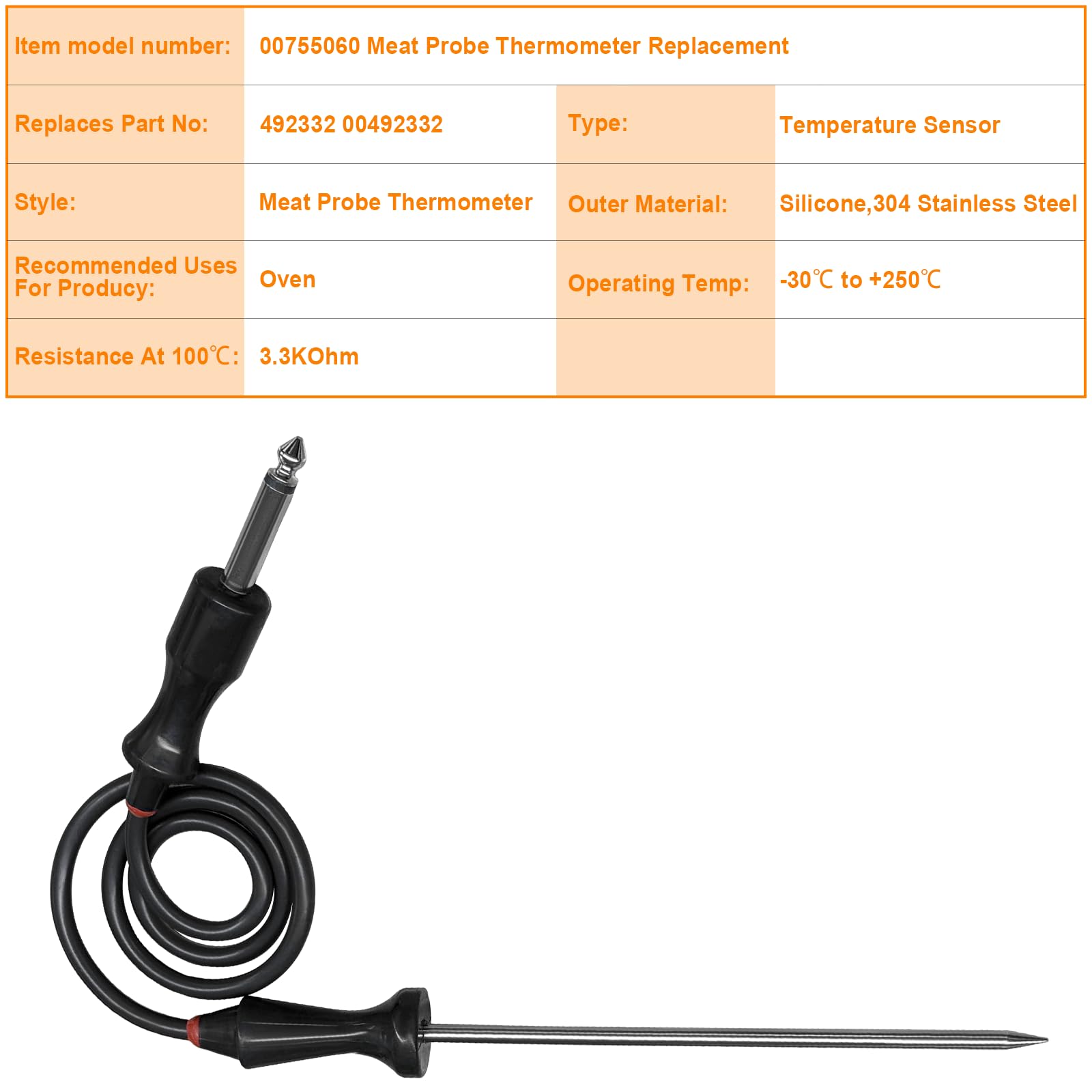 Poweka meat probe showing stainless steel 304 tube construction for durability
