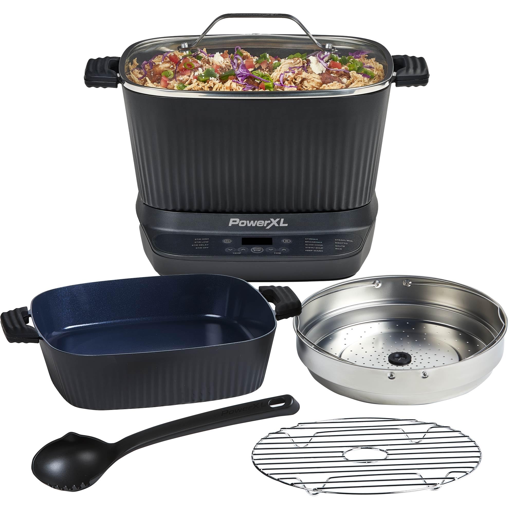 PowerXL StirMax Deluxe paddle-stir in action for even cooking.