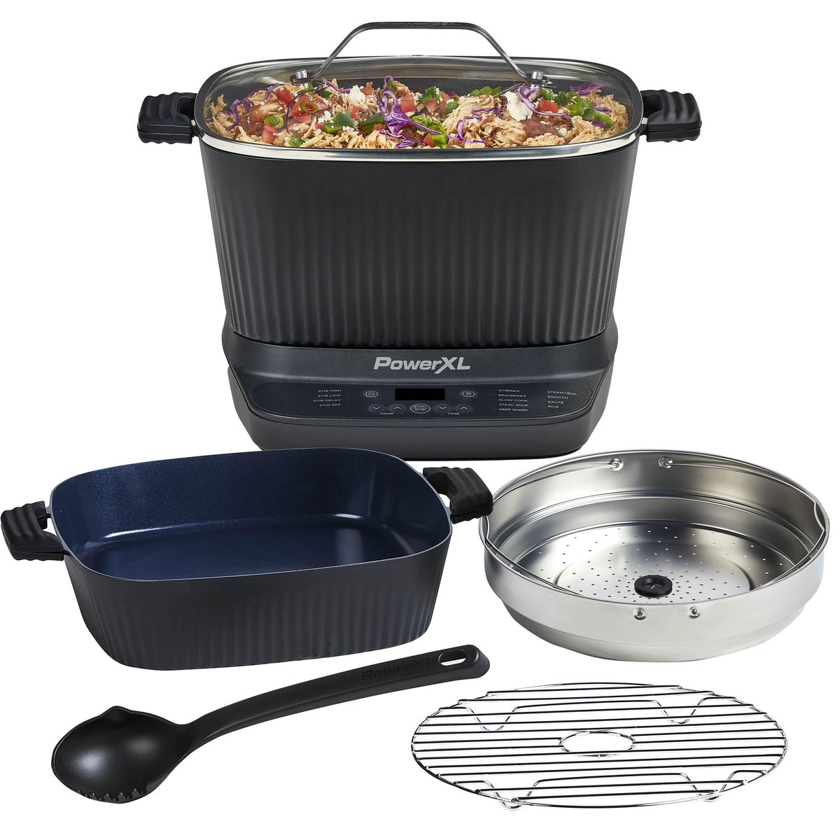 PowerXL StirMax Deluxe paddle-stir in action for even cooking.