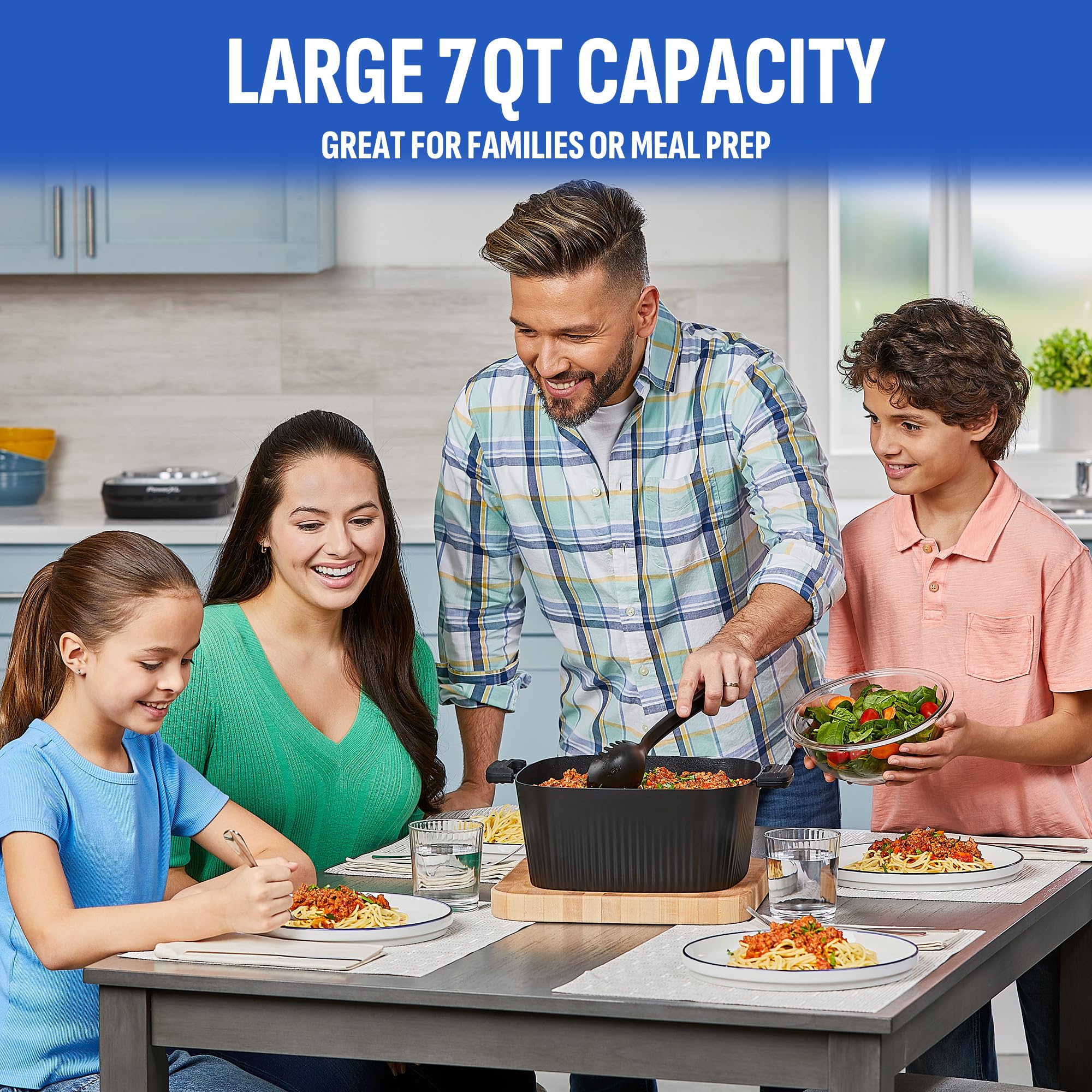 PowerXL StirMax Deluxe included skillet and rack for versatility.