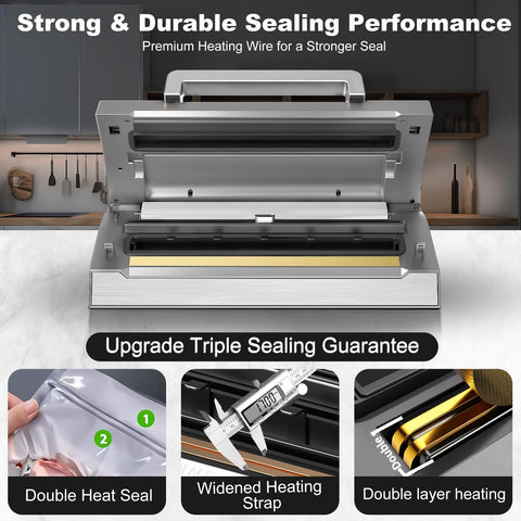 Powot Vacuum Sealer with built-in cutter and bag storage for neat customization.