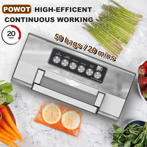 Powot Precision Vacuum Sealer double heat seal strips delivering airtight freshness.
