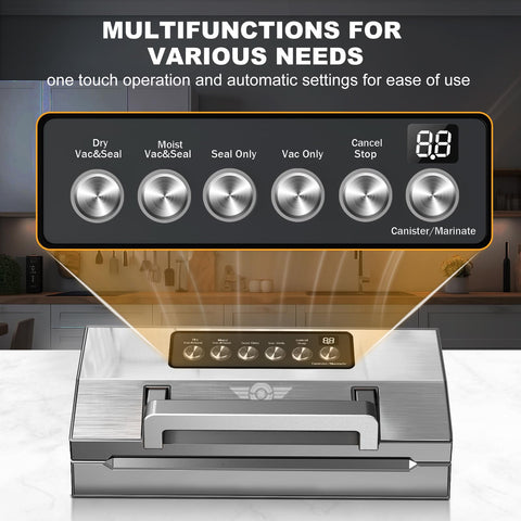 Powot Precision Vacuum Sealer control panel for quick one-touch operation.