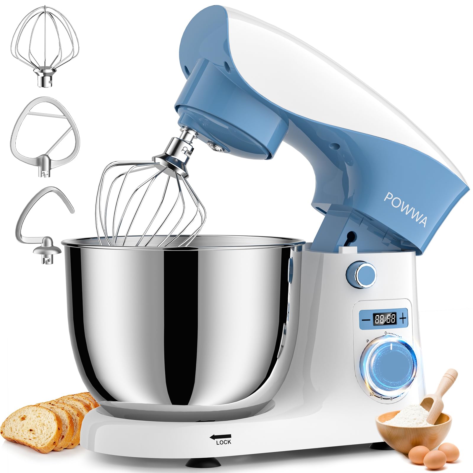 POWWA stand mixer 6.5qt bowl for large-batch prep and smooth mixing.