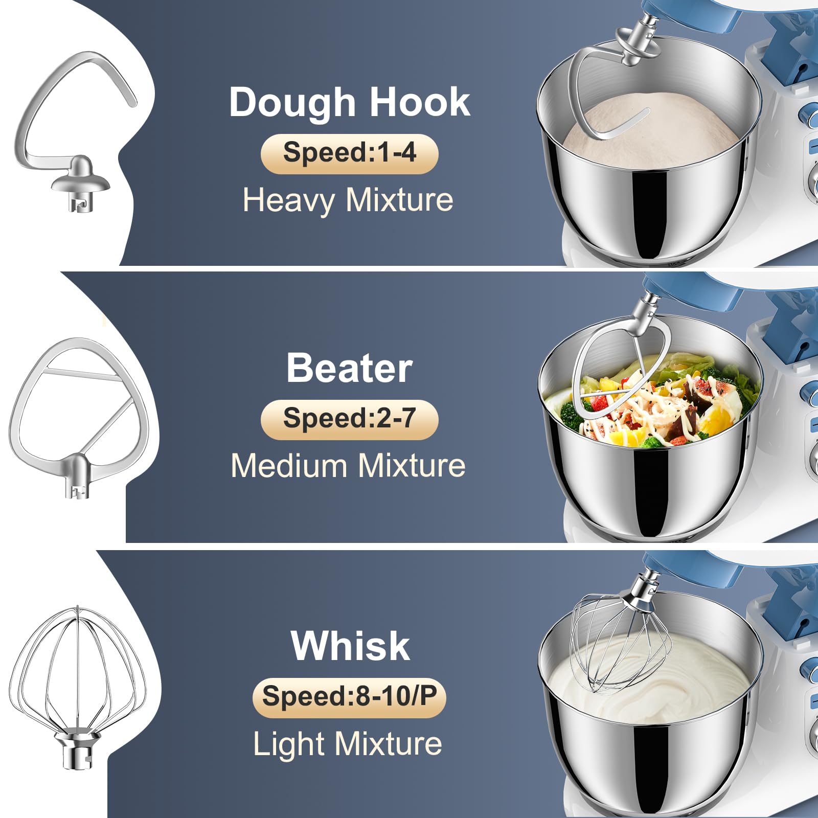 POWWA flat beater for even batter mixing across textures.
