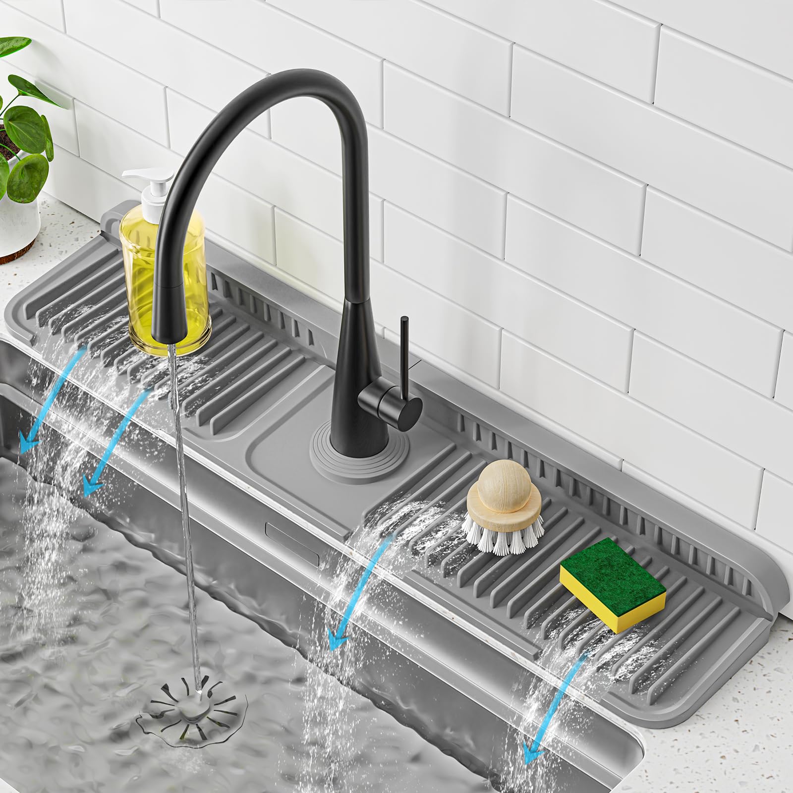PoYang 24 inch faucet mat with splash guard protects counters from water sprays