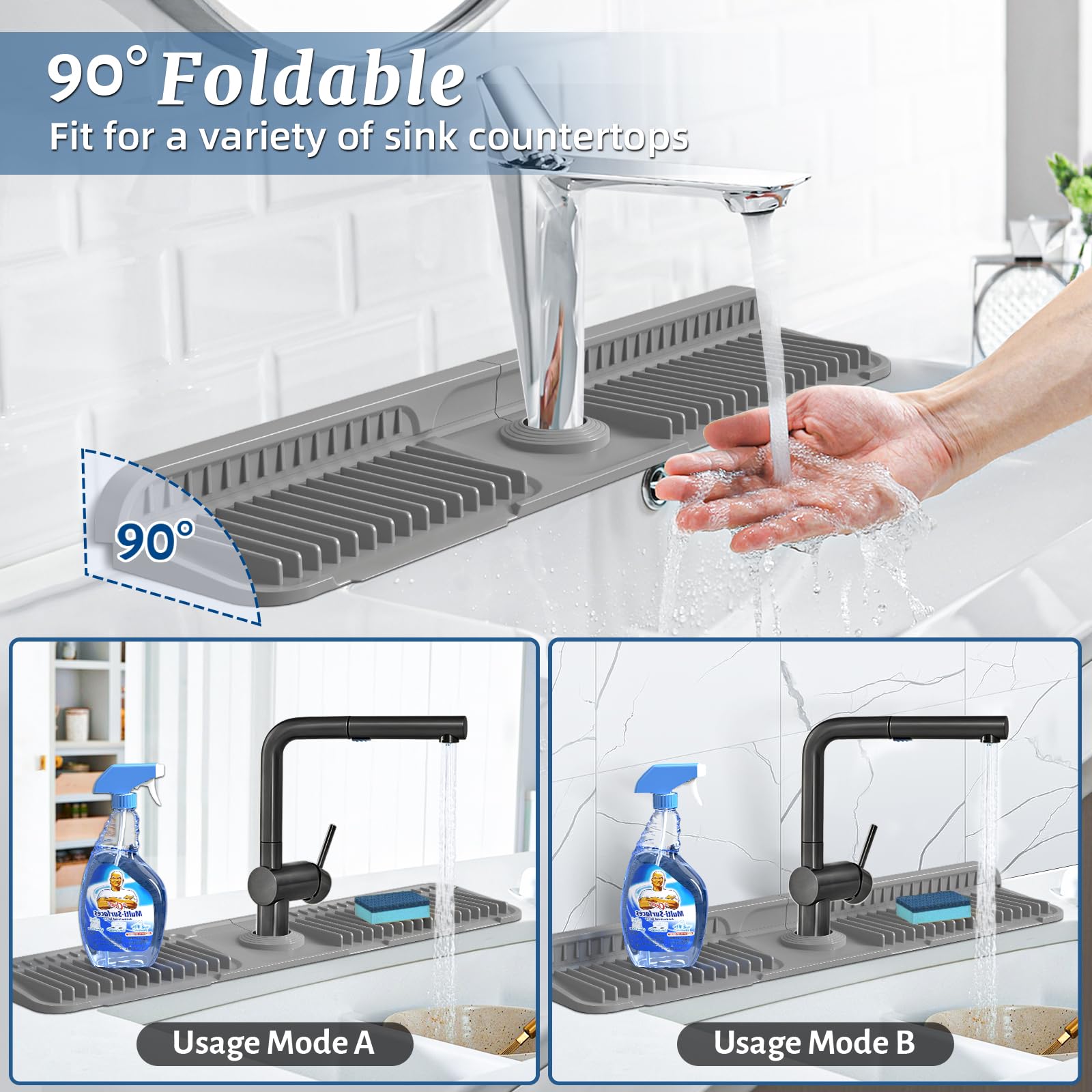 PoYang 7 degree slope silicone mat promotes quick drainage around the faucet base