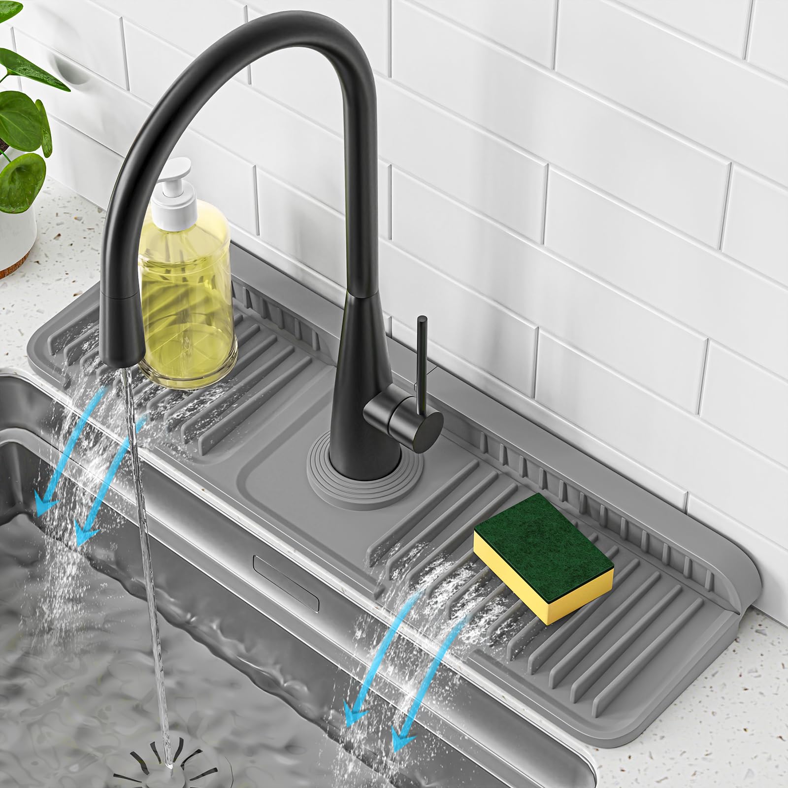 PoYang faucet mat 17.7-inch base fit keeps faucet dry and clean.