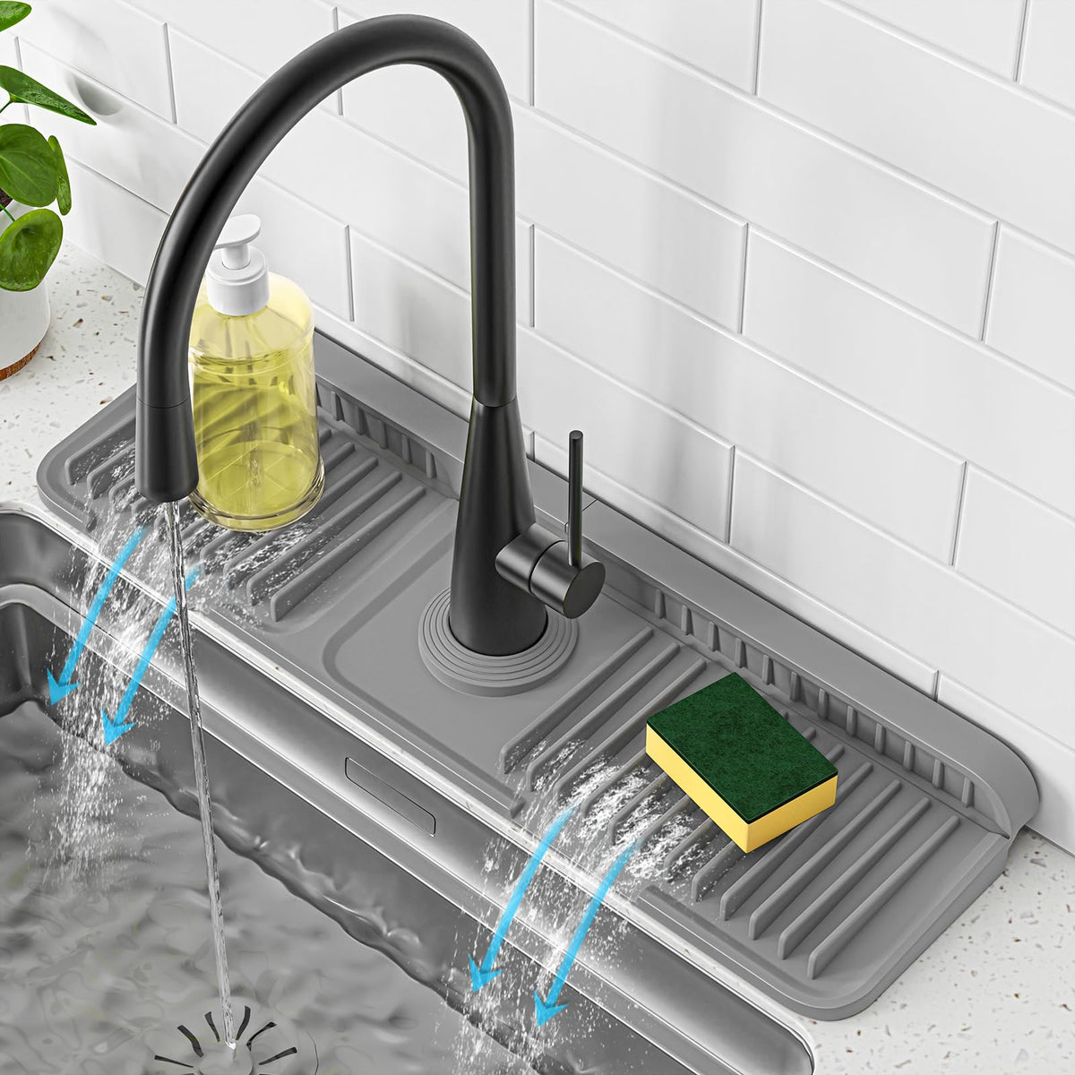 PoYang faucet mat 17.7-inch base fit keeps faucet dry and clean.