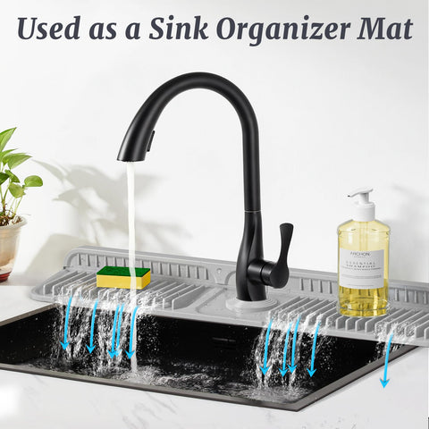 PoYang sink organizer holds sponge, soap, and brush neatly.