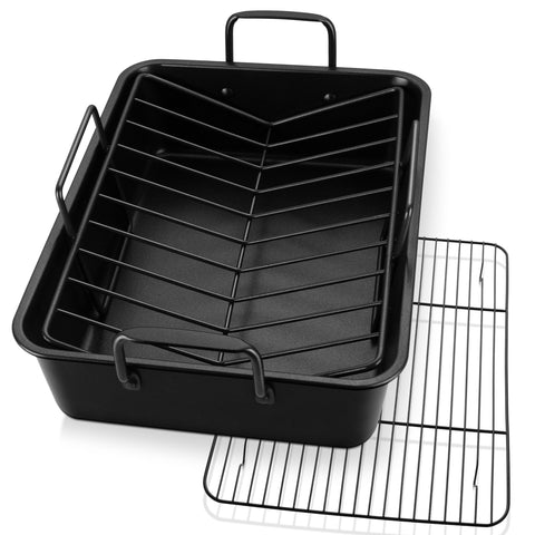 P&P CHEF 16-inch roaster pan with handles for easy lifting.