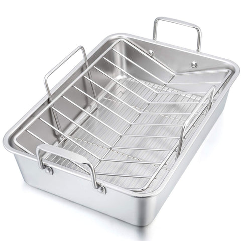 P&P CHEF 16 inch roaster pan with baking rack for even browning of roasts