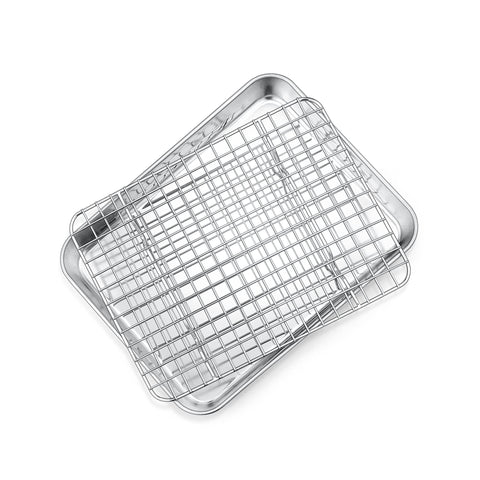P&P CHEF 9-Inch toaster oven pan with rack for even baking and easy cleanup.