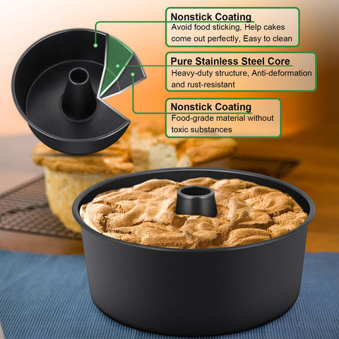 P&P CHEF angel cake pan smooth rim for comfortable handling.