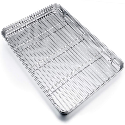 P&P CHEF 19.6-inch baking sheet with rack for even baking and release.