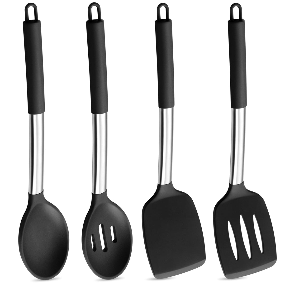 P&P CHEF black spatula set for nonstick pans with smooth edges for easy flipping