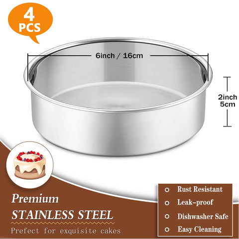 P&P CHEF 6-inch stainless steel pans deliver durable, even heat distribution for reliable bakes.