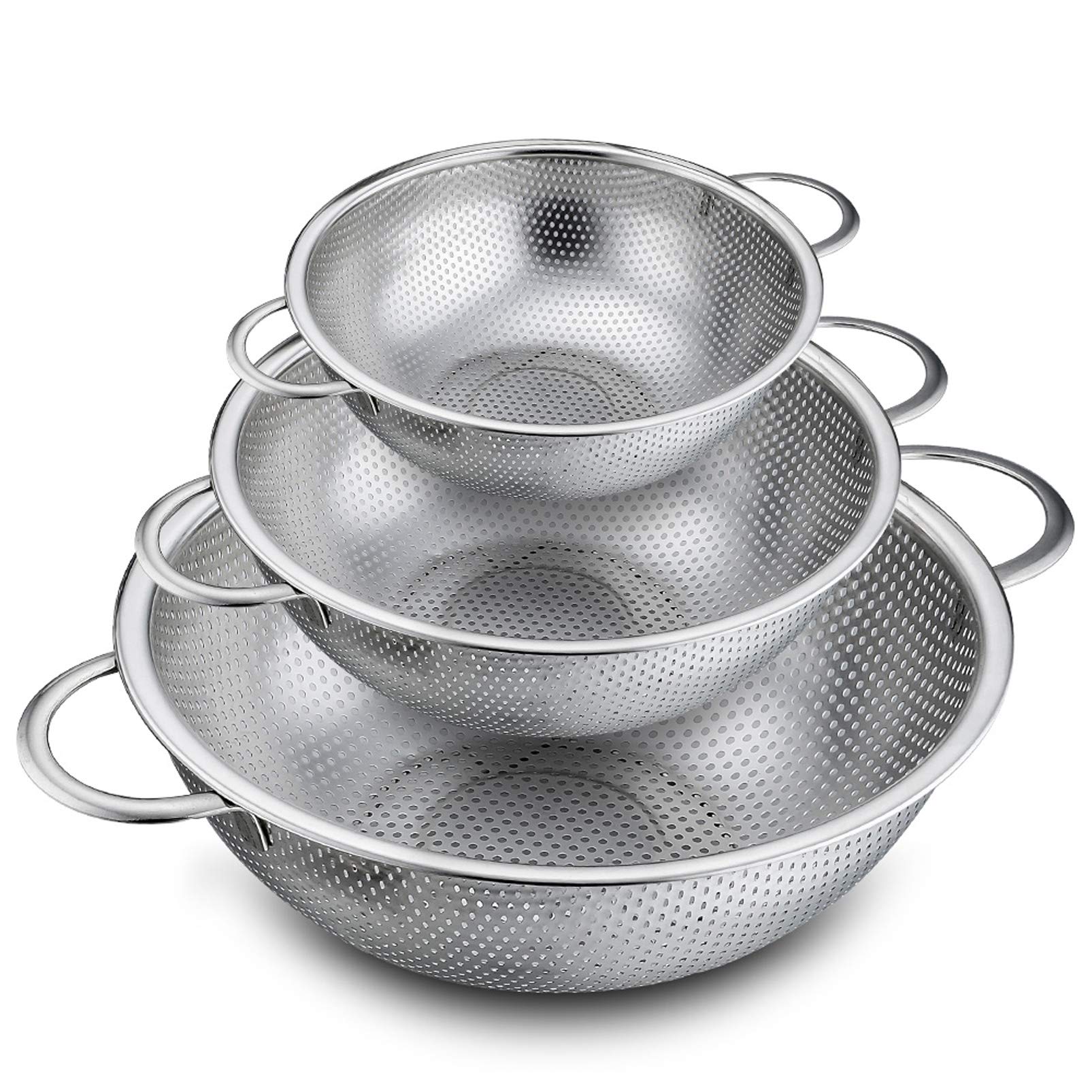 P&P CHEF colander set with micro-perforations drains pasta quickly