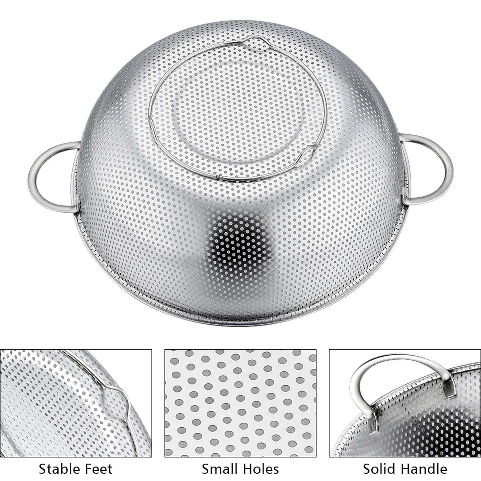 P&P CHEF colander rests on sturdy feet for stable draining