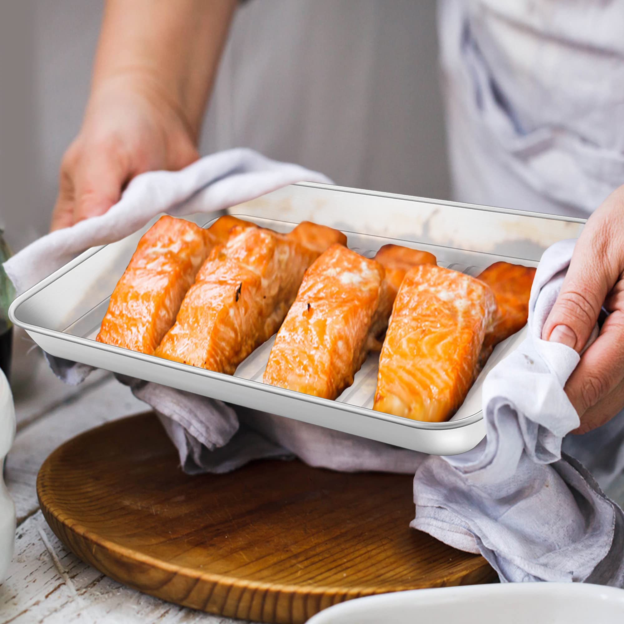 PP CHEF compact 10.5x8 inch tray fits toaster ovens and small ovens.