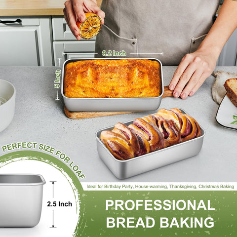 Deep 2.5-inch rim loaf pan ideal for bread and lasagna layers