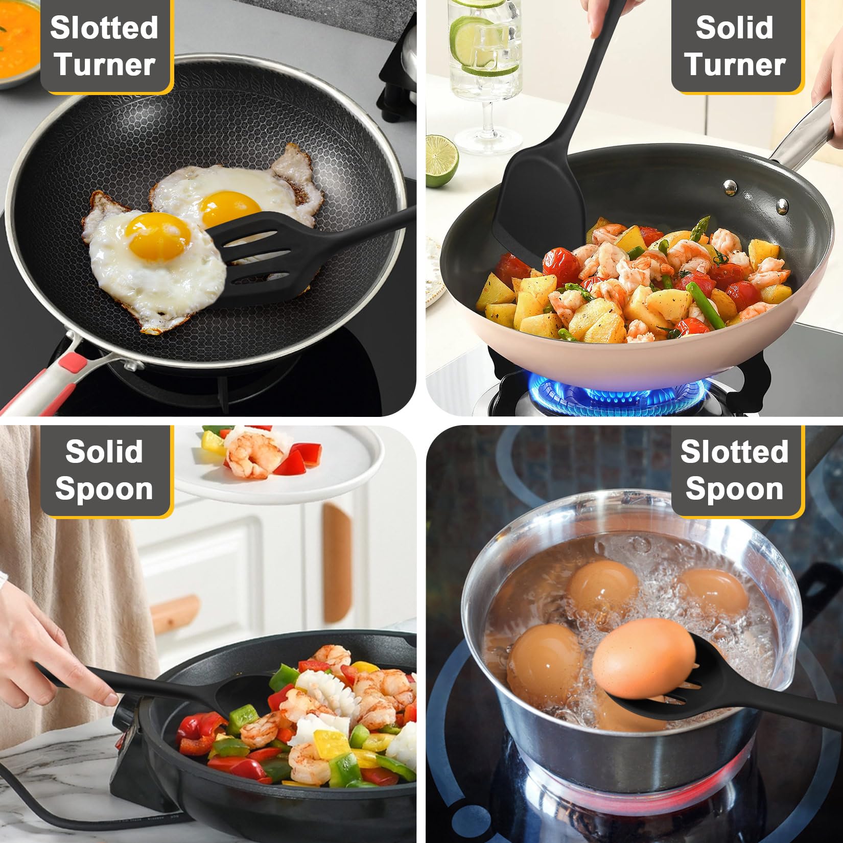 P&P CHEF four-piece set: slotted spoon for draining soups and sauces