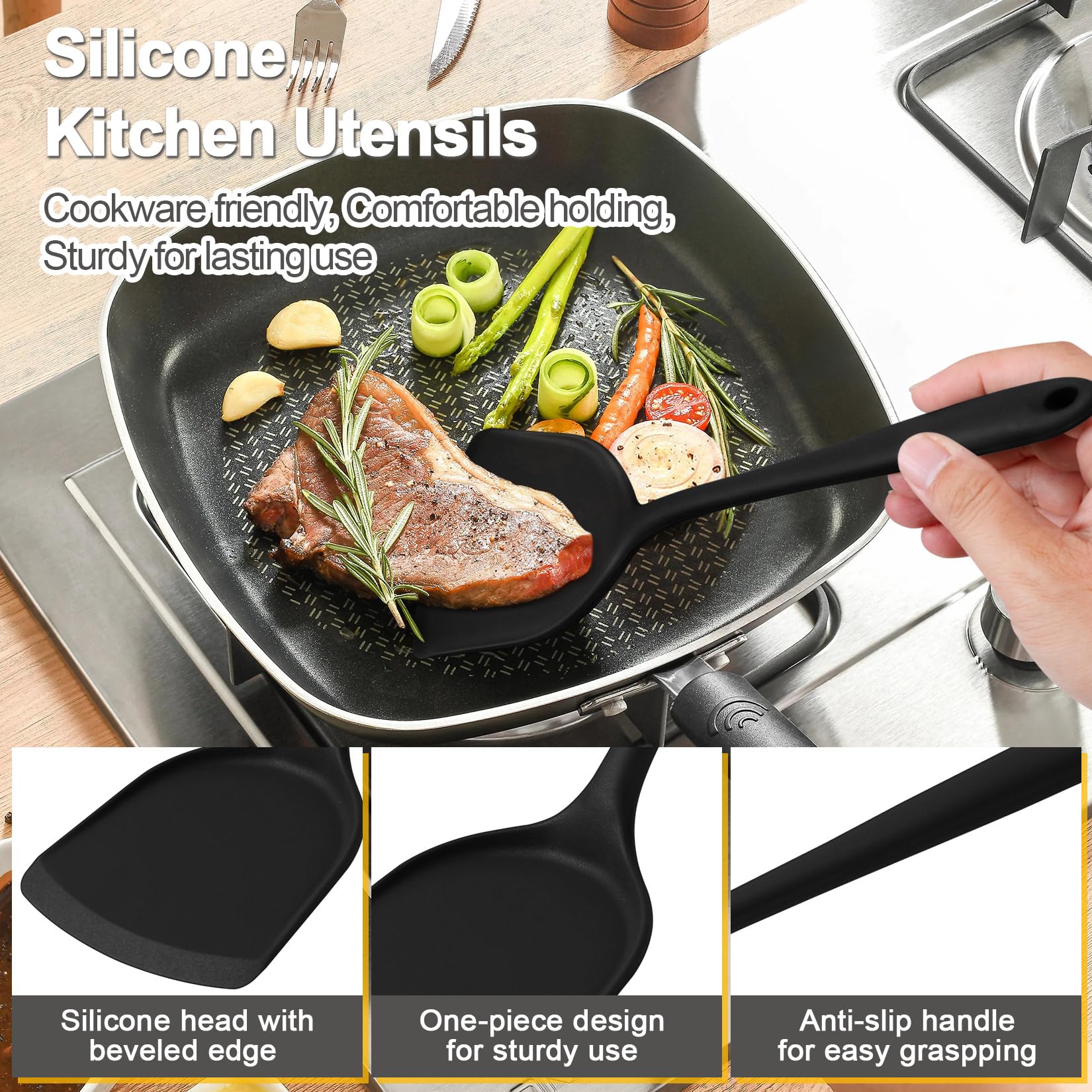 P&P CHEF four-piece set: solid spoon for stirring and serving safely