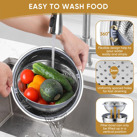 P&P CHEF lid-mounted grater attachments enable quick slicing and shredding.