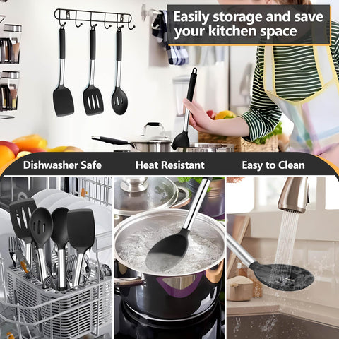P&P CHEF silicone utensils resist heat up to 446°F, protecting cookware
