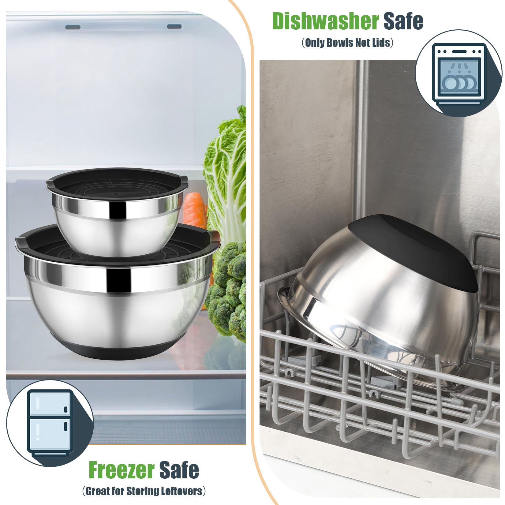 P&P CHEF lids and bowls offer dishwasher-safe bowls with hand-wash lids for longevity.
