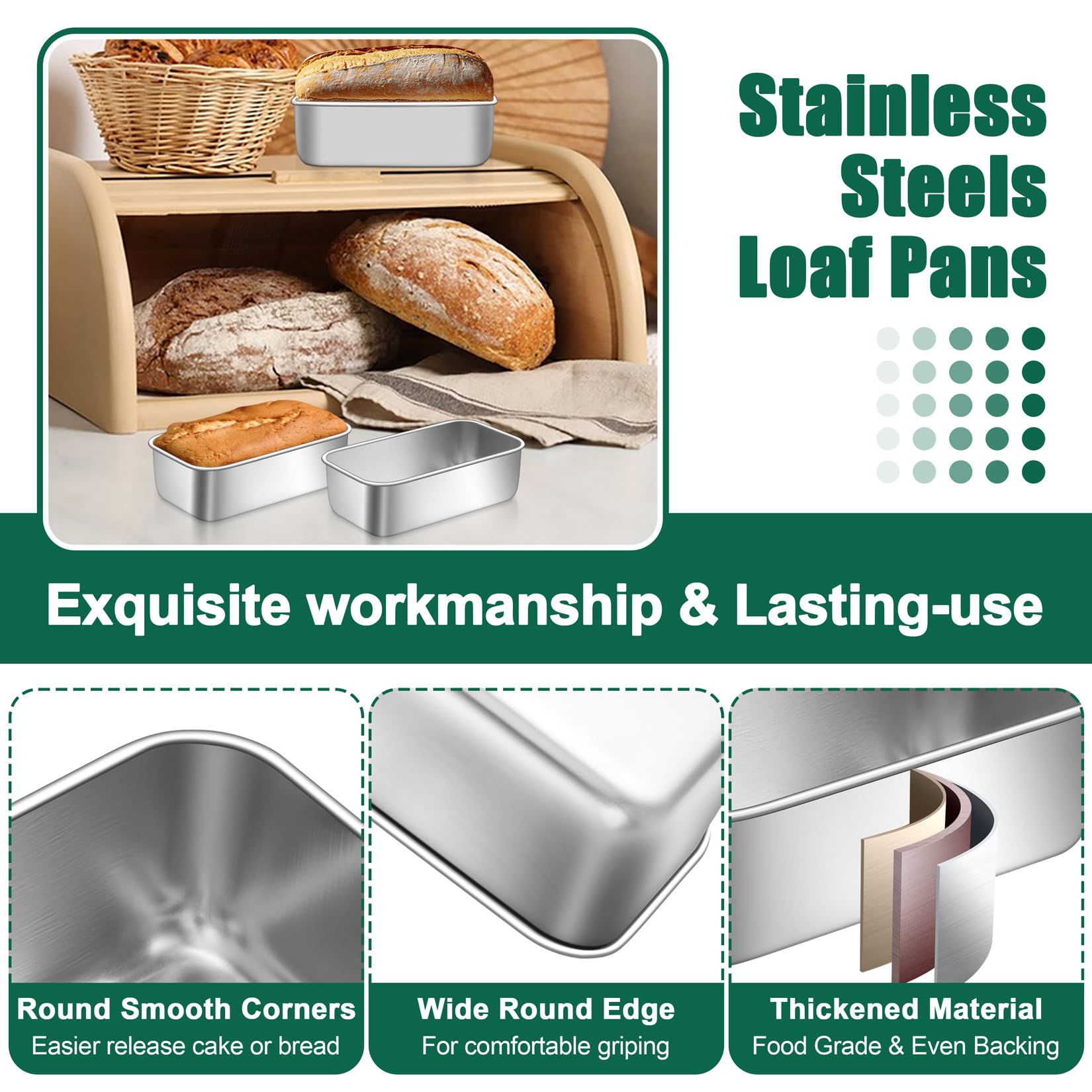 P&P CHEF mini loaf pans stacked neatly for space-saving storage.