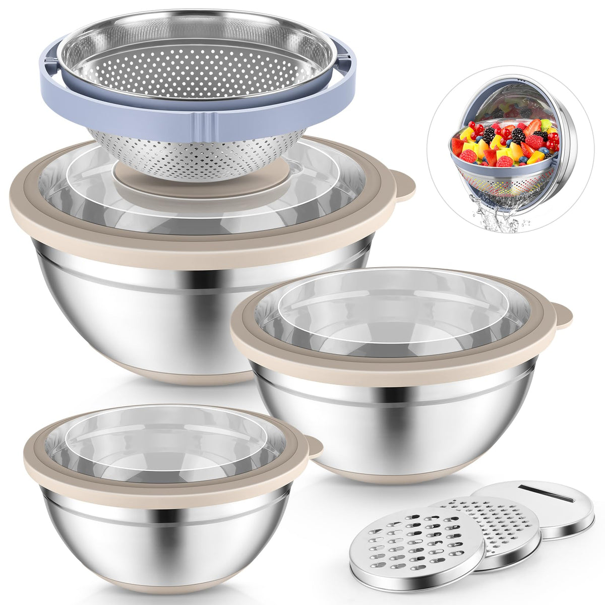 P&P CHEF mixing bowls with lids show organized prep and space-saving storage.