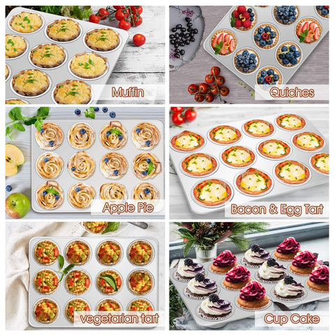 P&P CHEF muffins baking in 12-cup pan demonstrate mini cake versatility