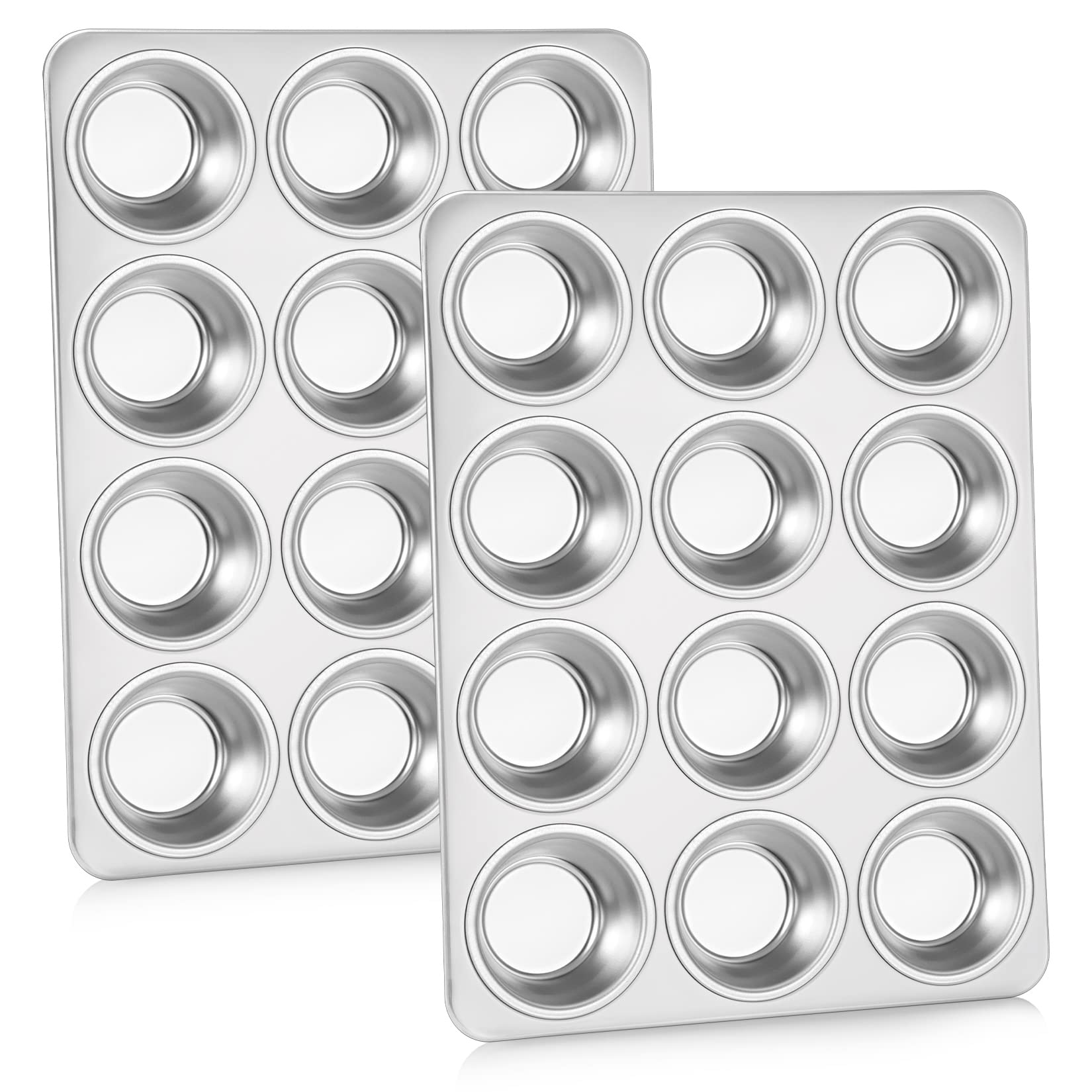 P&P CHEF muffin pan 12-cup top view shows sturdy stainless steel for even baking