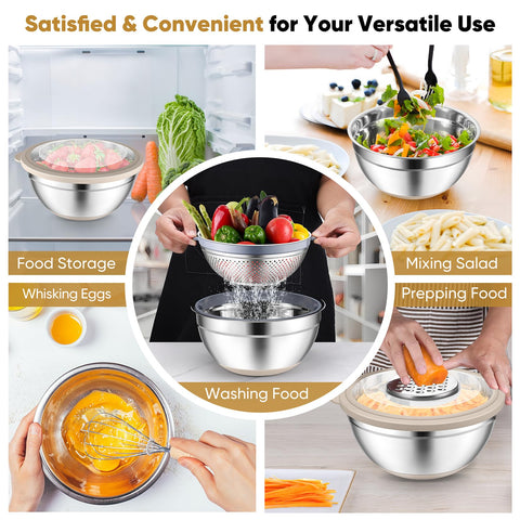P&P CHEF bowls' non-slip bottoms keep surfaces steady during mixing.
