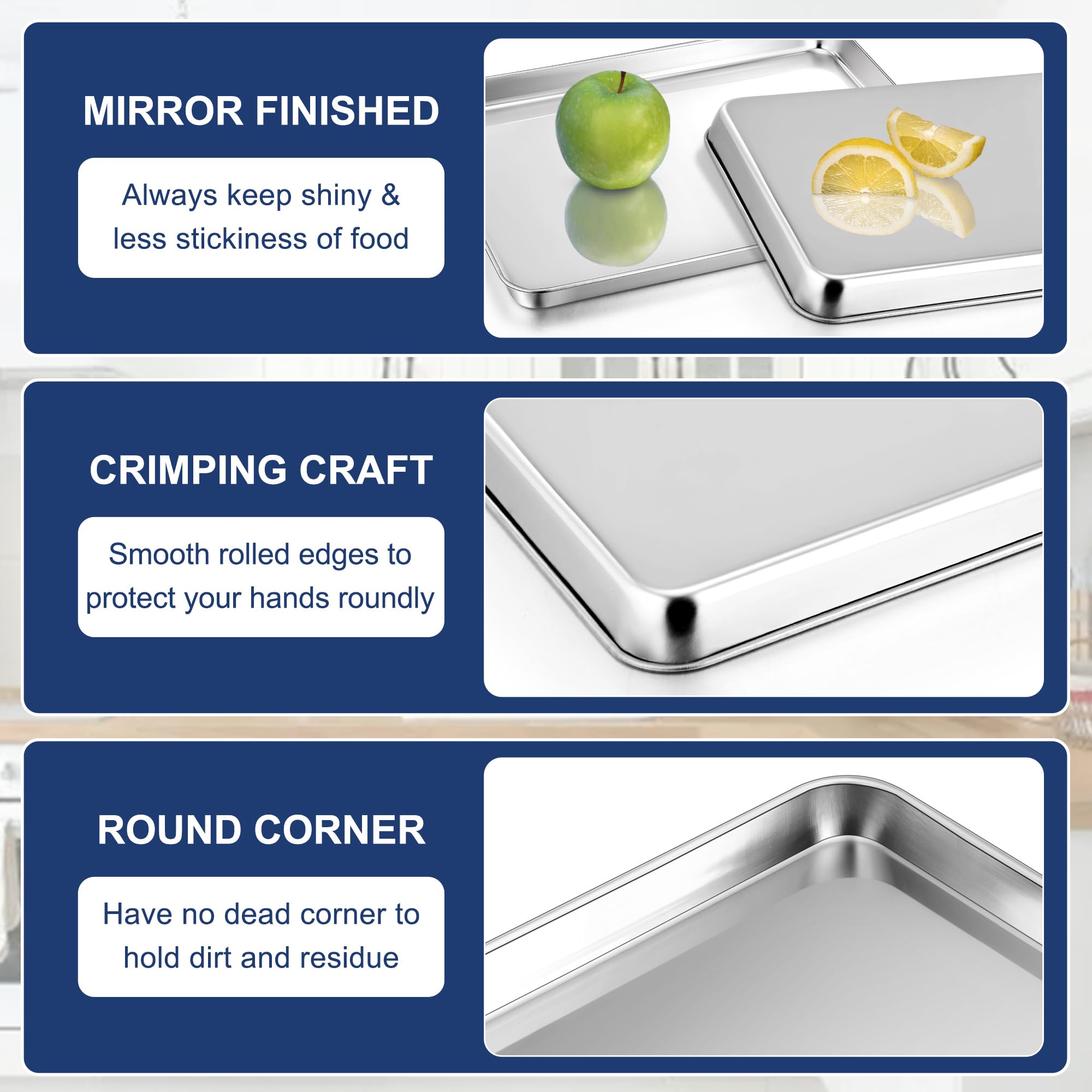 P&P CHEF bake tray with smooth rolled edges reduces spillage.