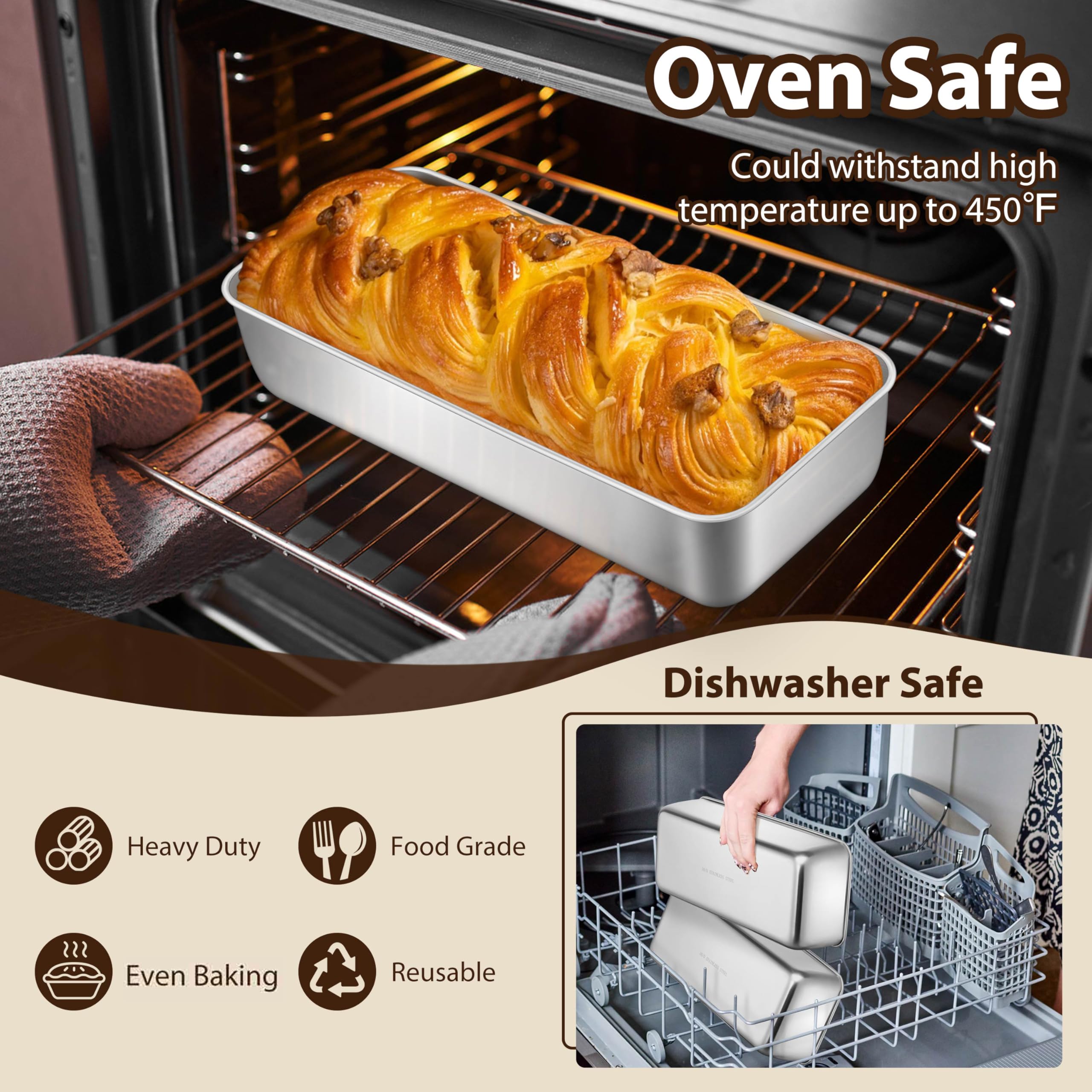 P&P CHEF seamless design loaf pan prevents leaks while you bake.
