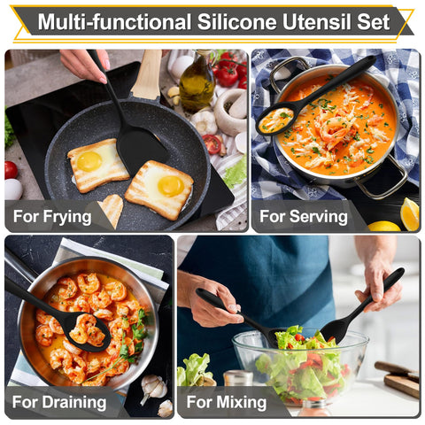 P&P CHEF silicone utensils with ergonomic anti-slip handles for comfort