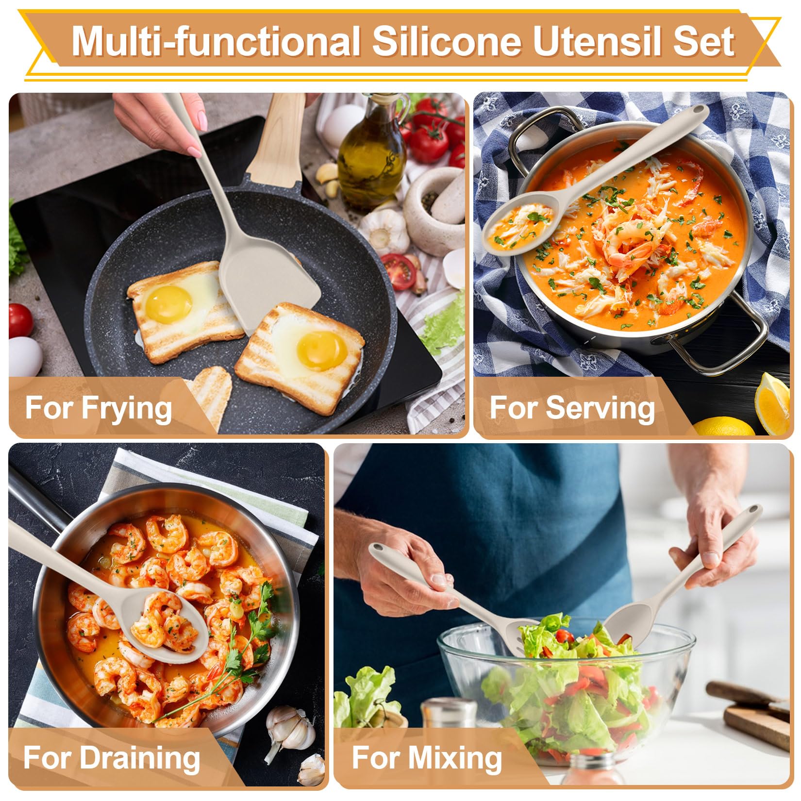 P&P CHEF slotted spoon silicone for draining and serving