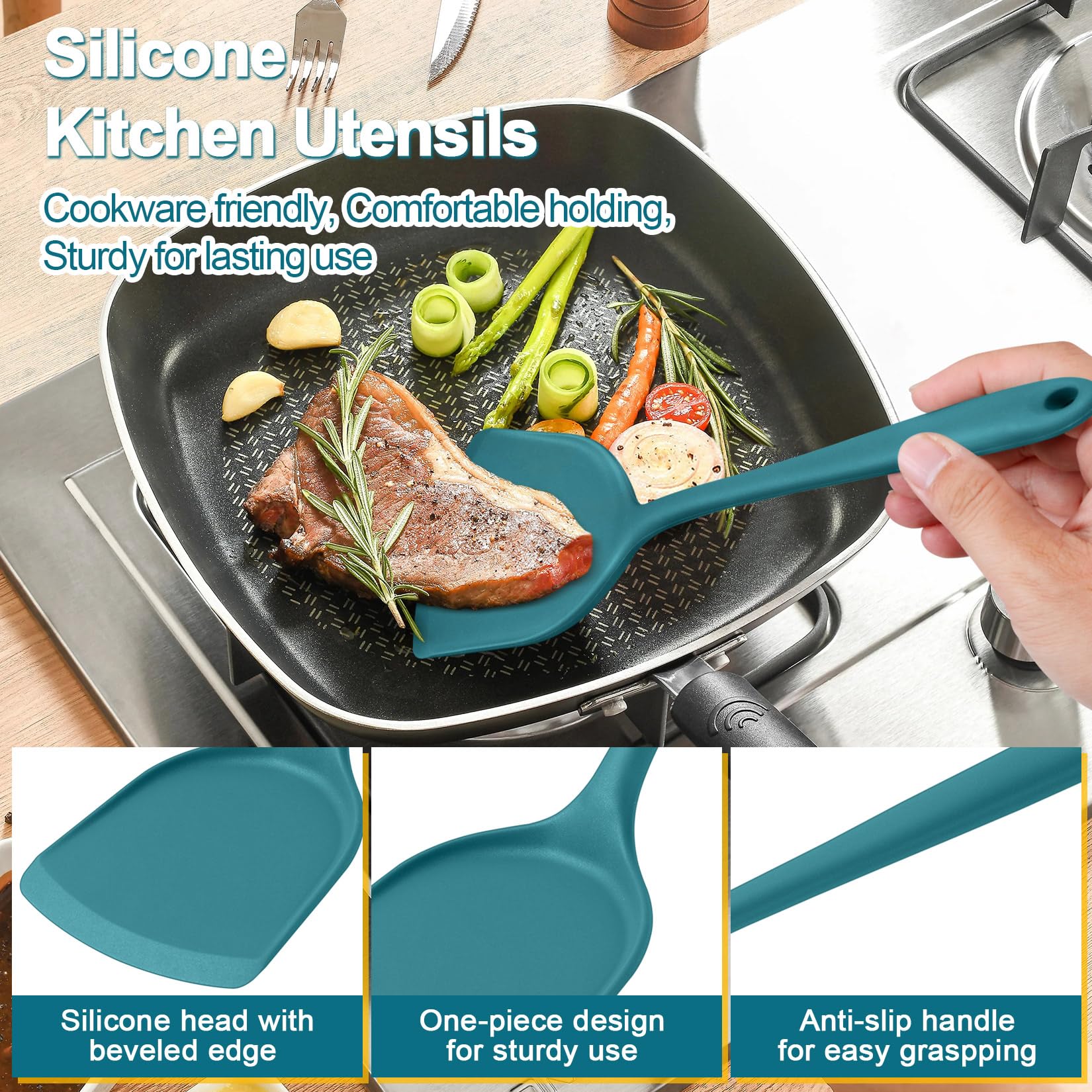 P&P CHEF slotted turner in blue silicone for draining