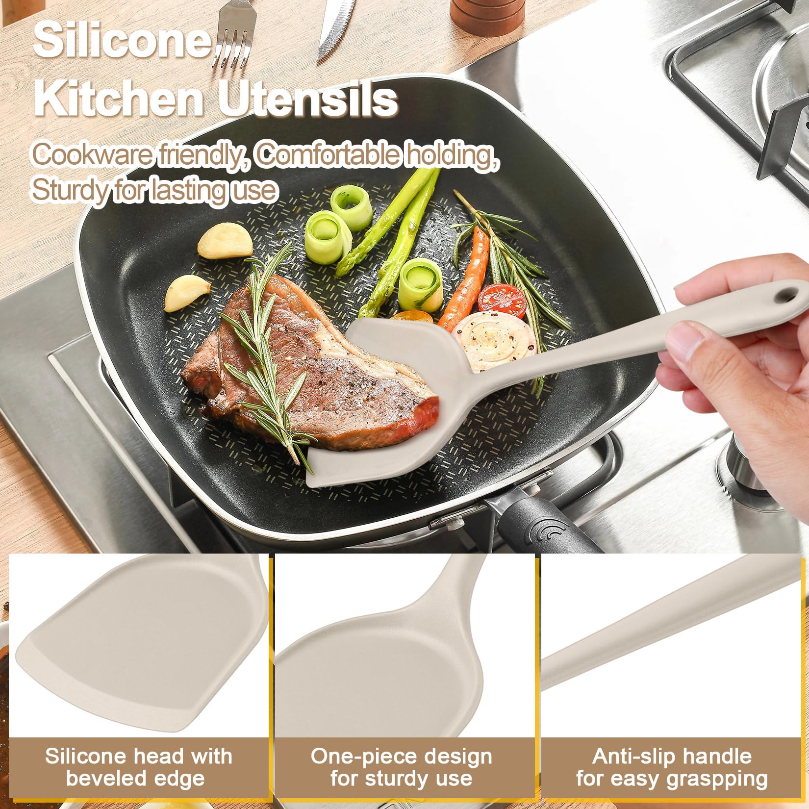 P&P CHEF slotted turner silicone design for draining liquids while frying