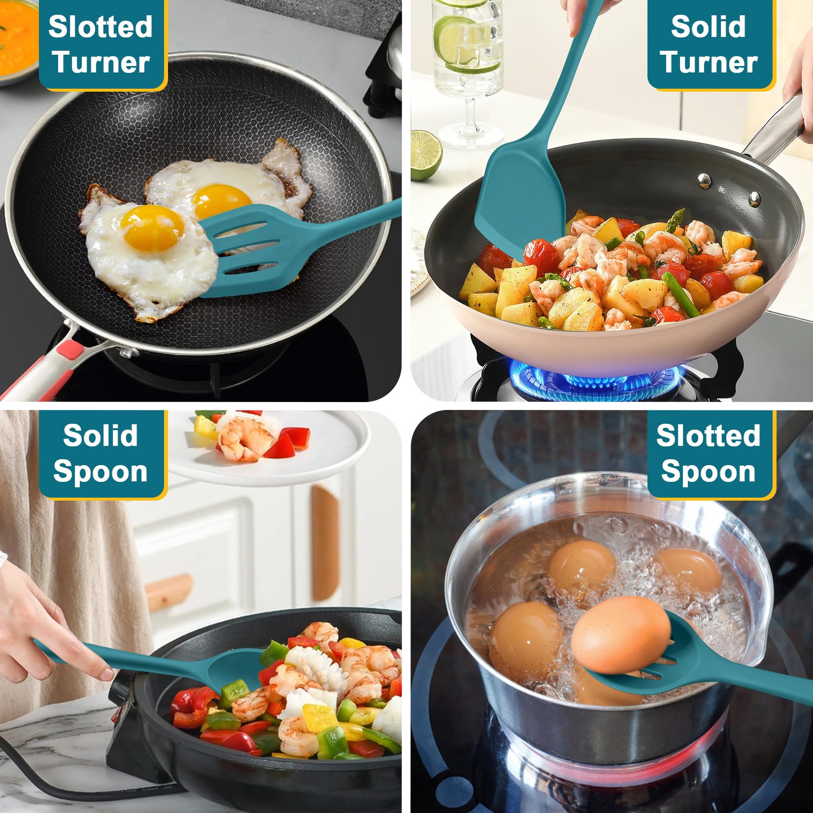 P&P CHEF solid spoon in blue silicone for scooping