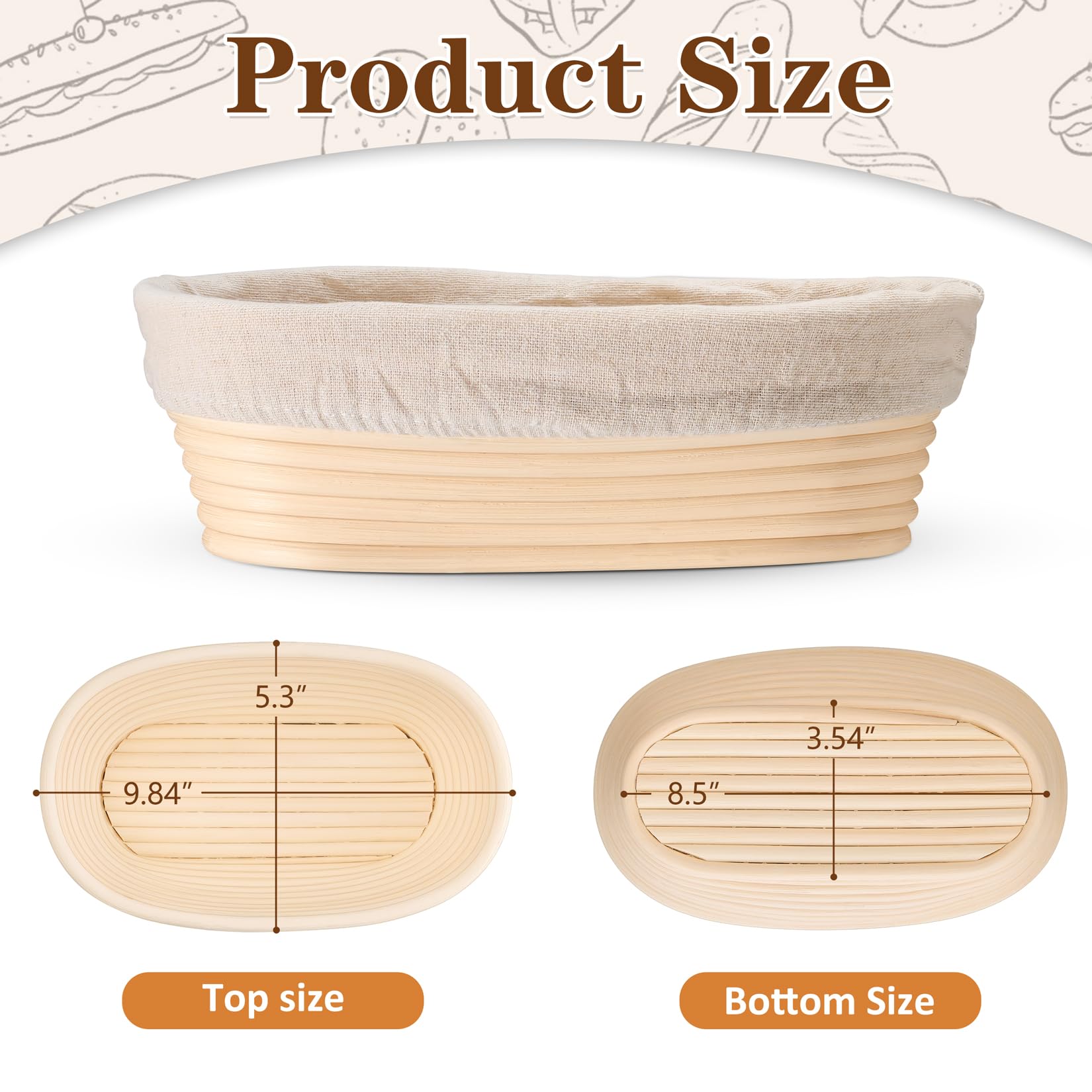 P&amp;P CHEF oval basket with cloth liner prevents sticking during proofing