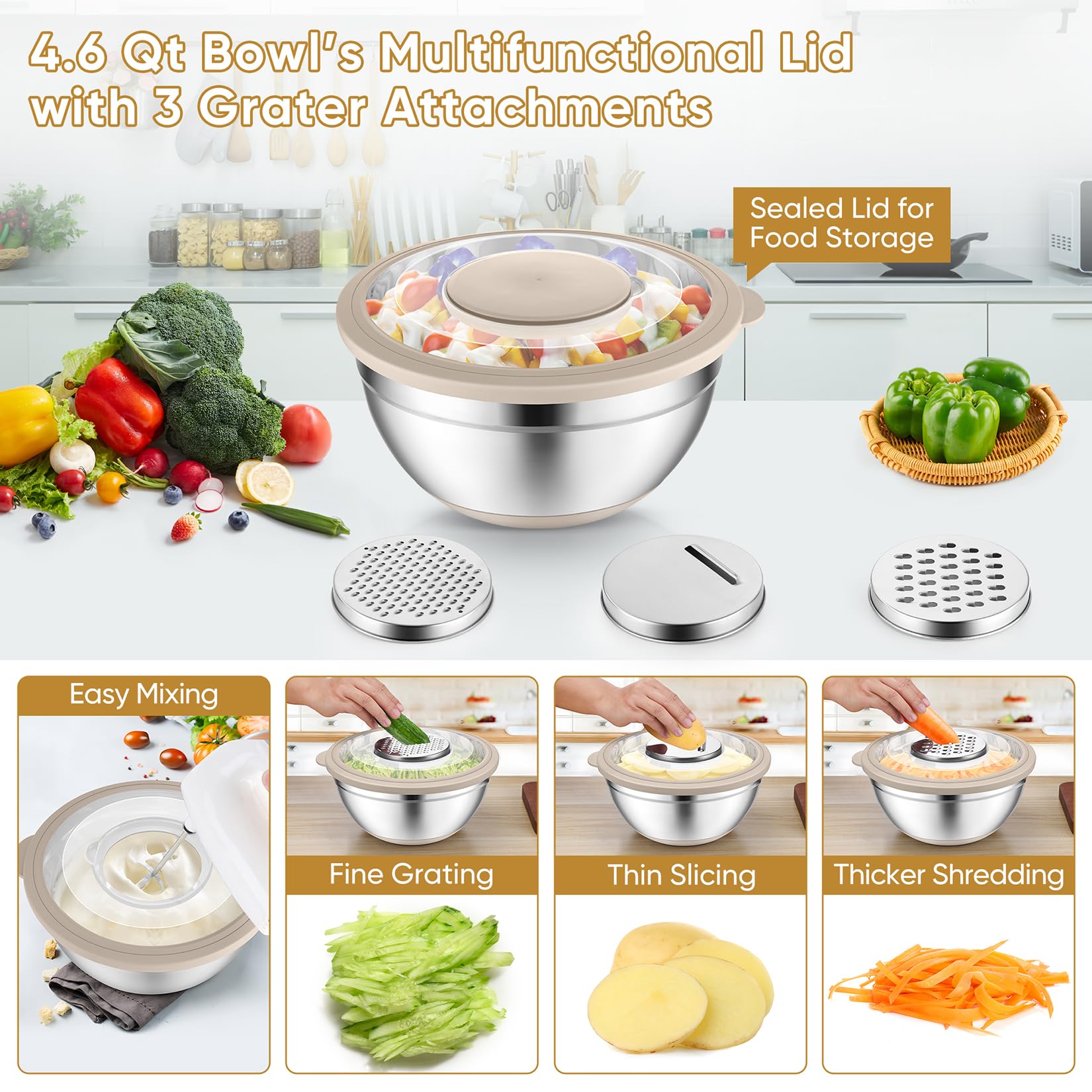 P&P CHEF stainless steel colander for easy washing and fast drainage.
